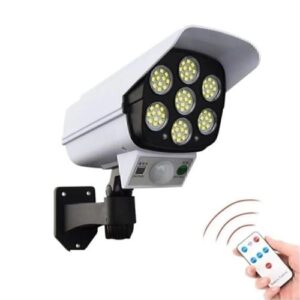Hareket Sensörlü Güvenlik Kamerası Görünümlü Dış Mekan Bahçe Aydınlatması Kumandalı Güneş Enerjili Led Lamba