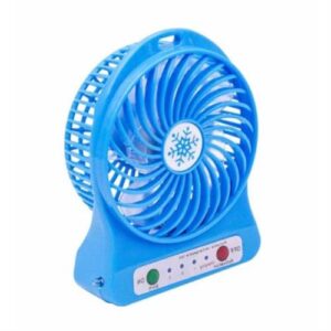 Mavi USB Şarjlı Taşınabilir Mini Masaüstü Fan 3 Kademeli 4 Kanatlı Fenerli Vantilatör